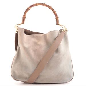 Gucci Bamboo handle Two-way shoulder bag in suede and leather